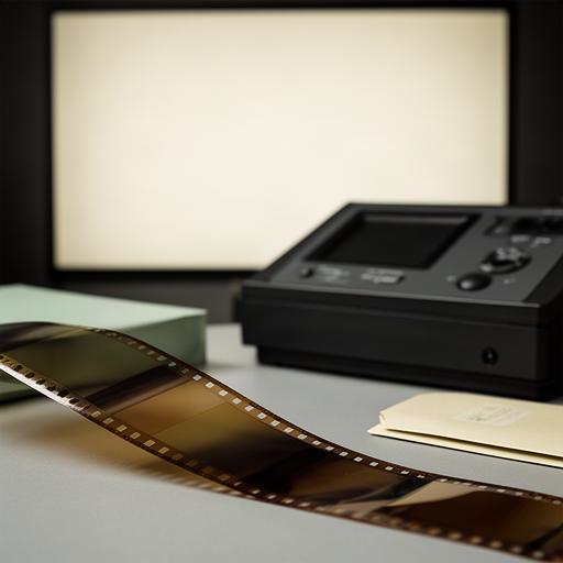 Tira de película de formato 120 junto a una pantalla con su escaneado detallado